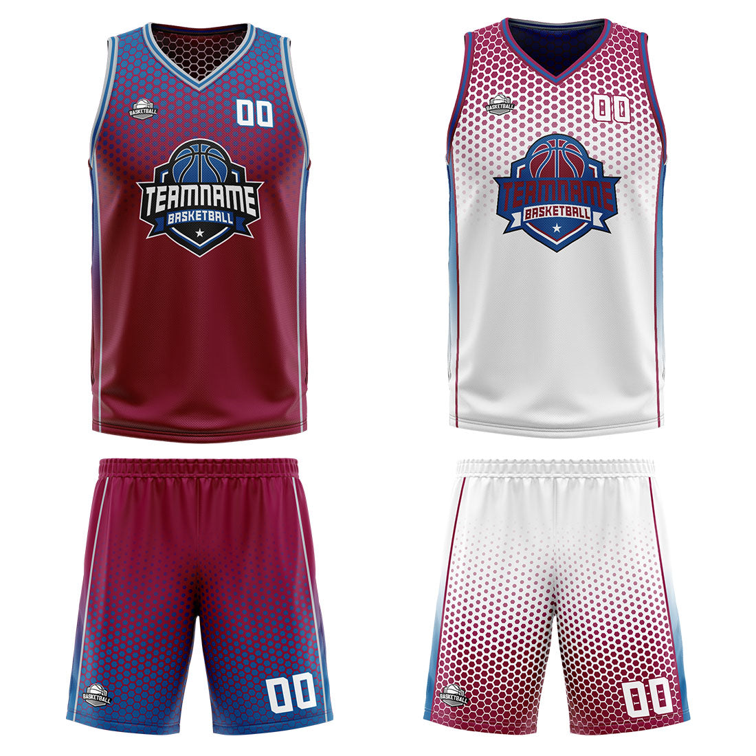 Custom Red White Blue Reversible Basketball Suit for Adults and Kids Personalized Jersey