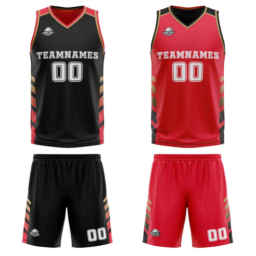 Custom Black Red Gold Reversible Basketball Suit for Adults and Kids Personalized Jersey
