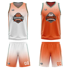 Custom White Orange Green Reversible Basketball Suit for Adults and Kids Personalized Jersey