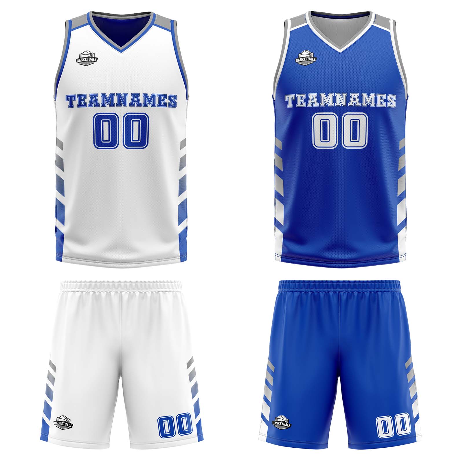 Custom White Blue Grey Reversible Basketball Suit for Adults and Kids Personalized Jersey