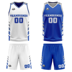 Custom White Blue Grey Reversible Basketball Suit for Adults and Kids Personalized Jersey