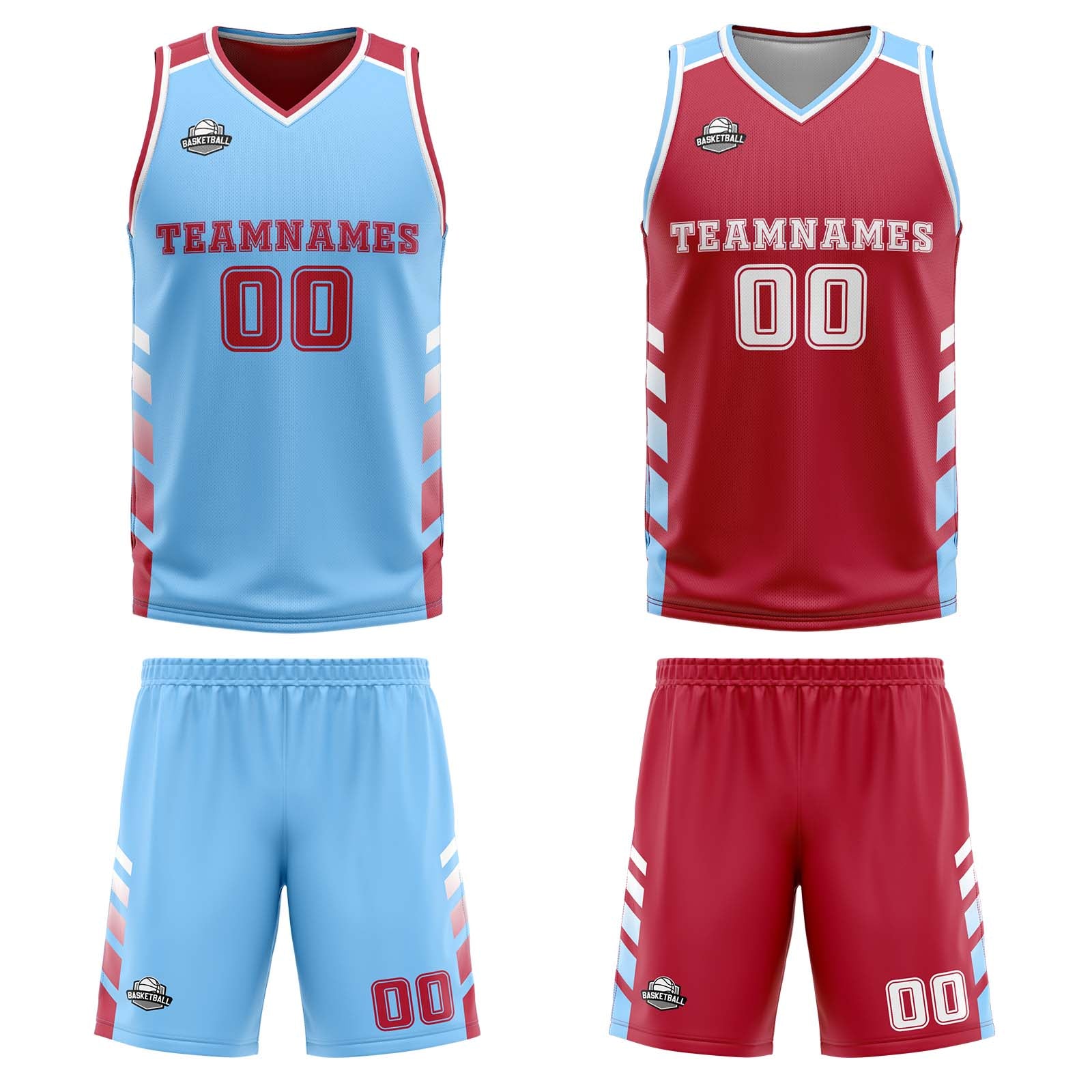 Custom Light Blue White Reversible Basketball Suit for Adults and Kids Personalized Jersey