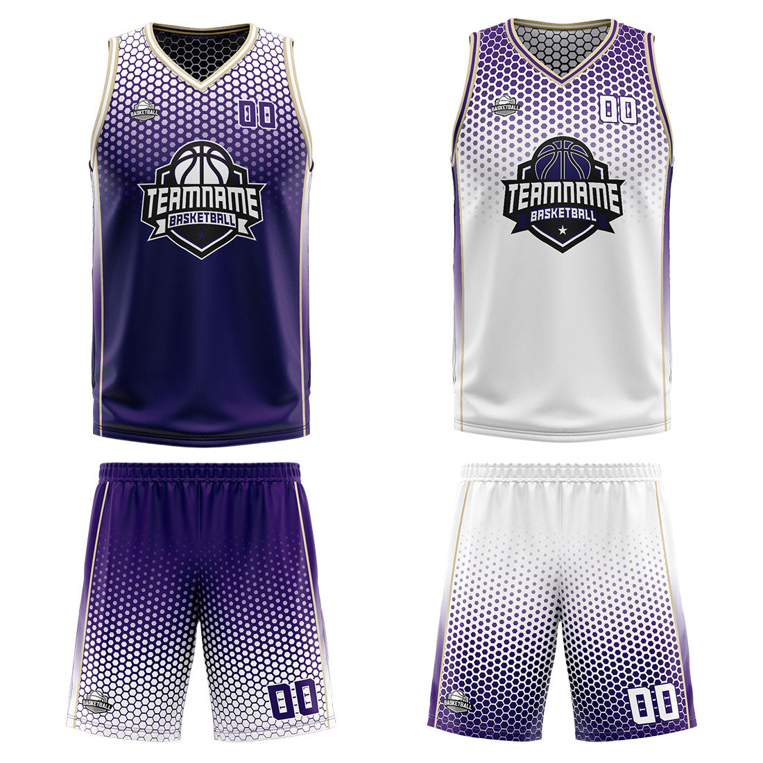 Custom Purple White Reversible Basketball Suit for Adults and Kids Personalized Jersey