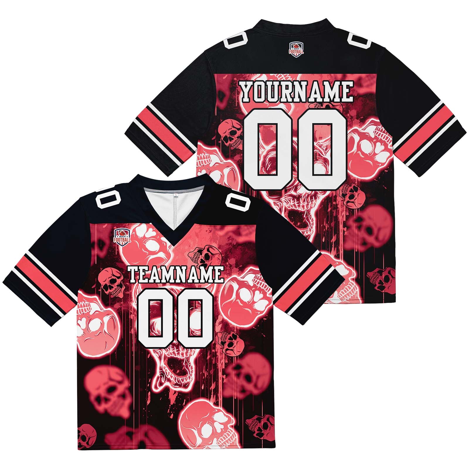Custom Football Jersey Shirt Personalized Stitched Printed Team Name Number Graffiti skull-Light Red