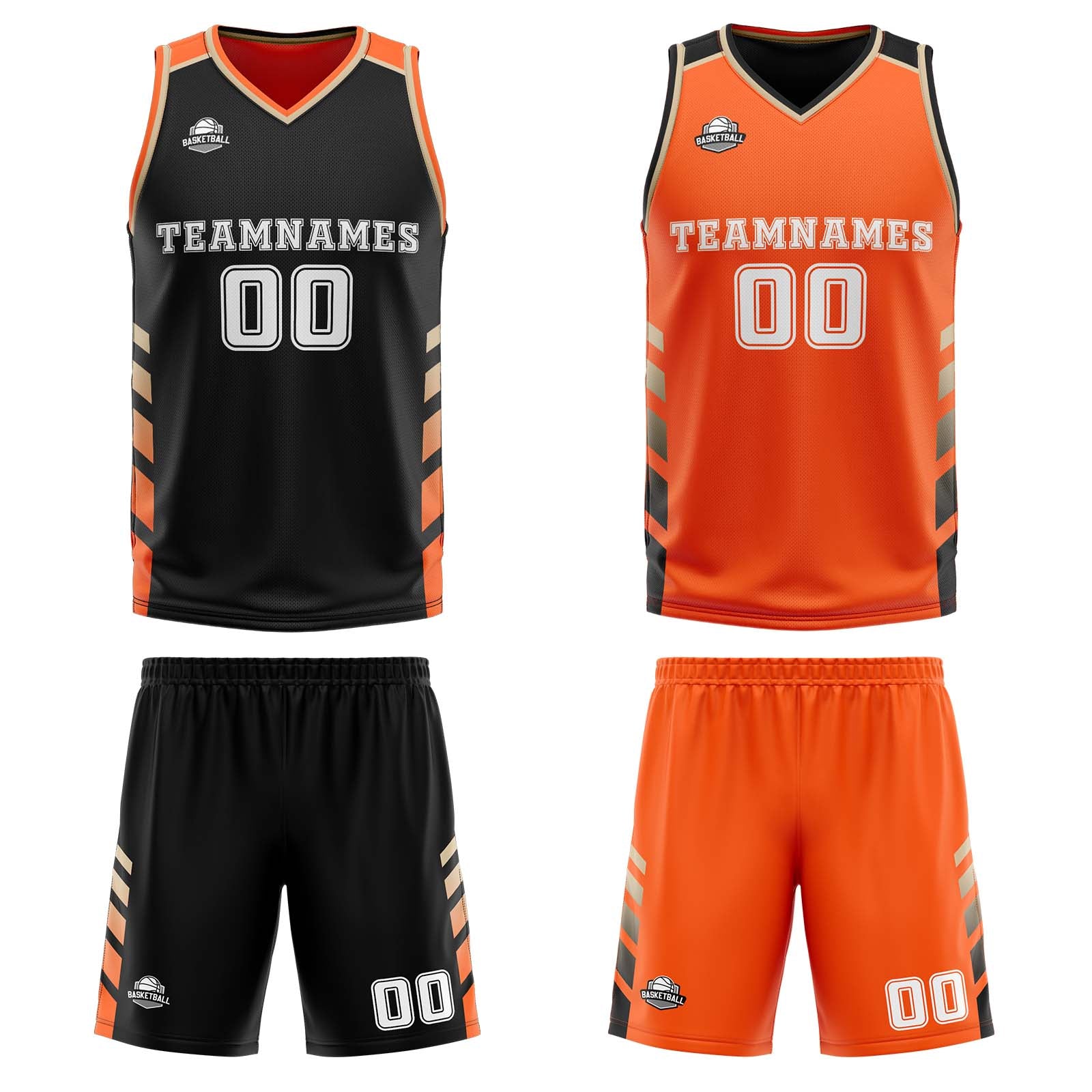 Custom Black Orange Gold Reversible Basketball Suit for Adults and Kids Personalized Jersey