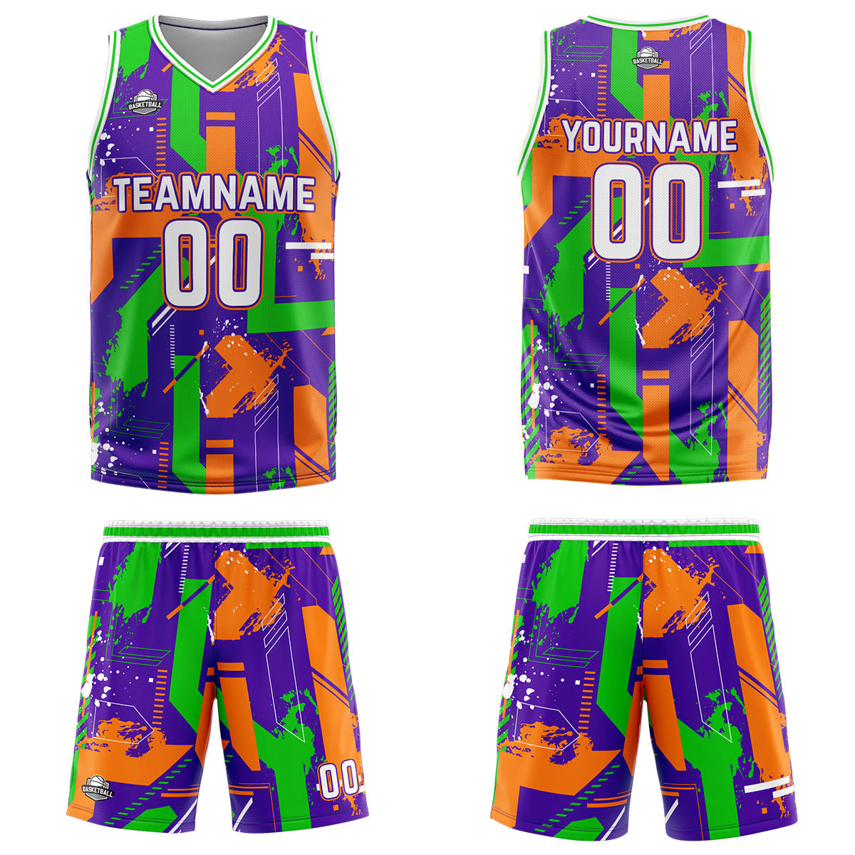 Custom Geometry Purple Orange Basketball Jersey Uniform Suit Printed Your Logo Name Number