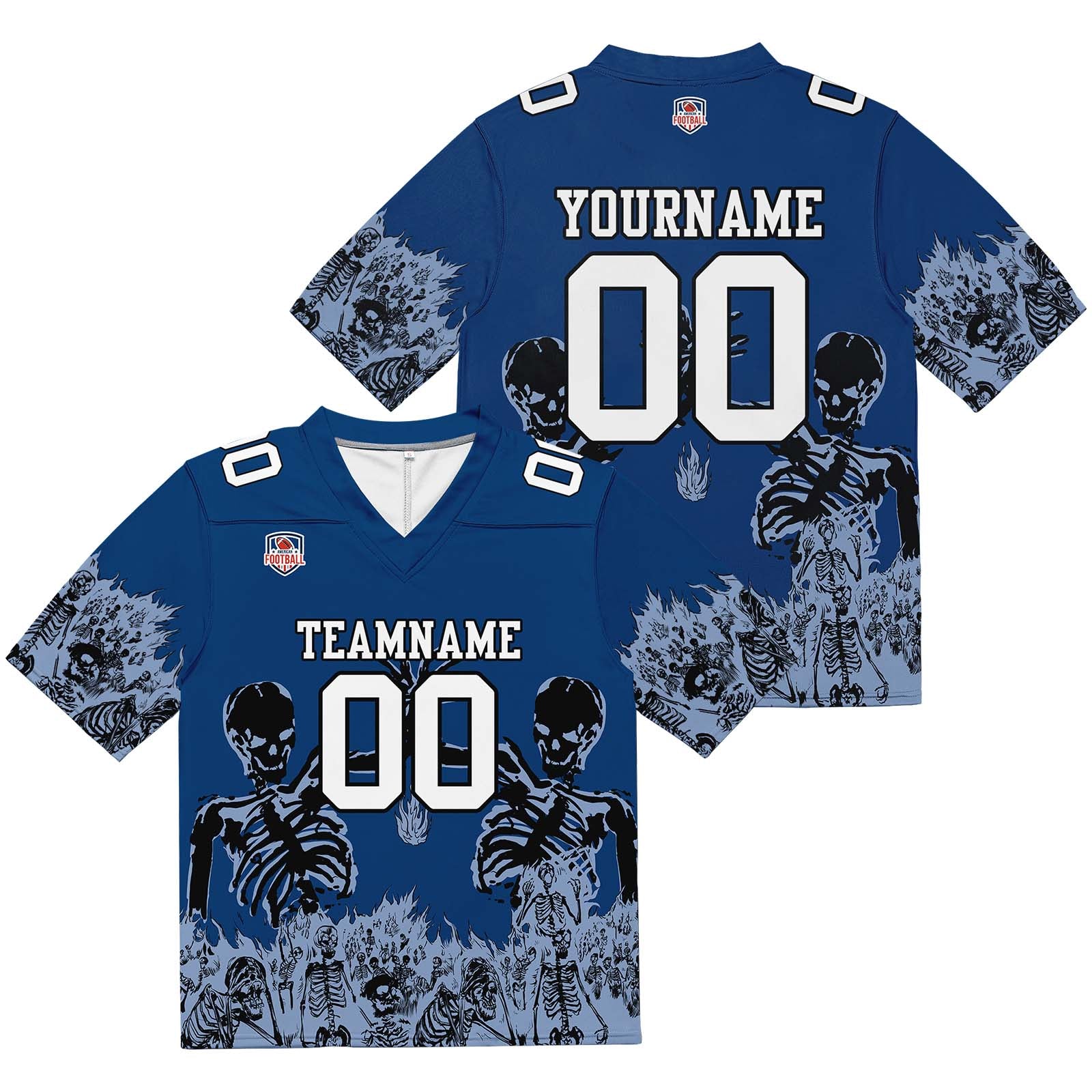 Custom Football Jersey Shirt Personalized Stitched Printed Team Name Number Blue