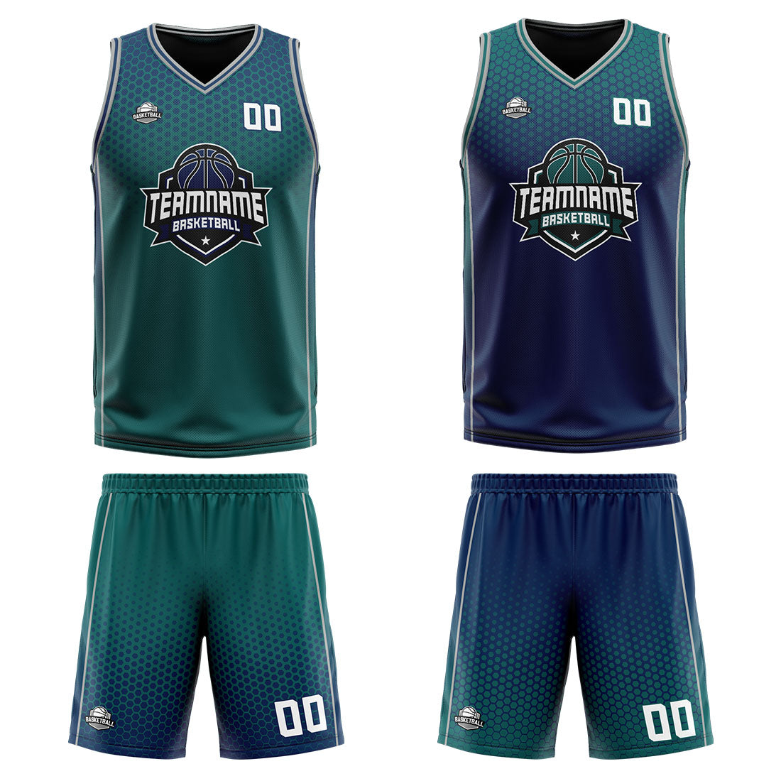 Custom Green Navy Gray Reversible Basketball Suit for Adults and Kids Personalized Jersey