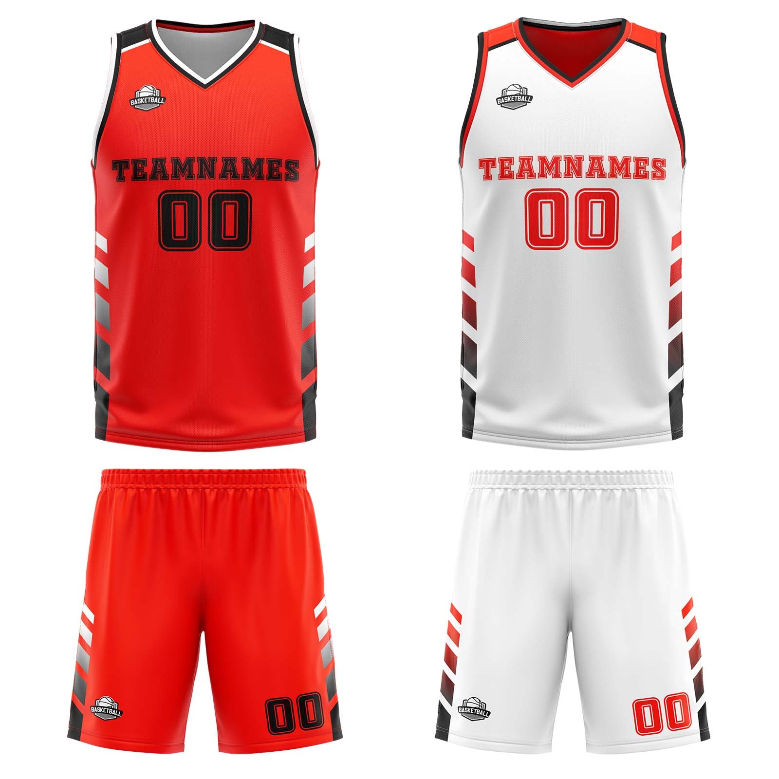 Custom Red White Black Reversible Basketball Suit for Adults and Kids Personalized Jersey