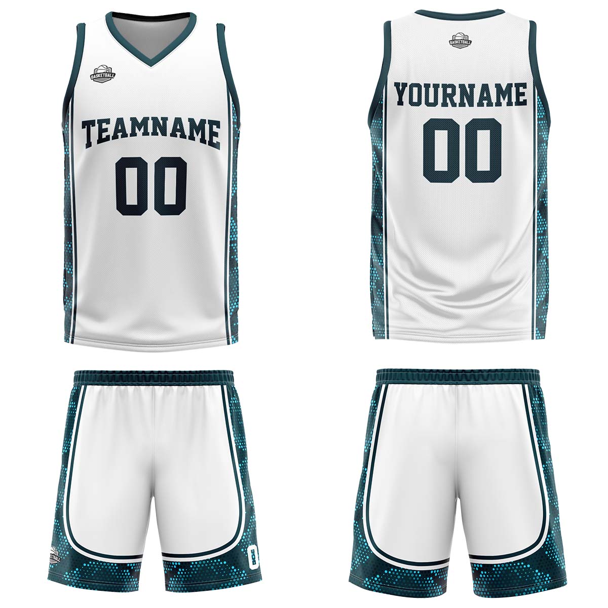 Custom White Dark Green Basketball Jersey Uniform Suit Printed Your Logo Name Number