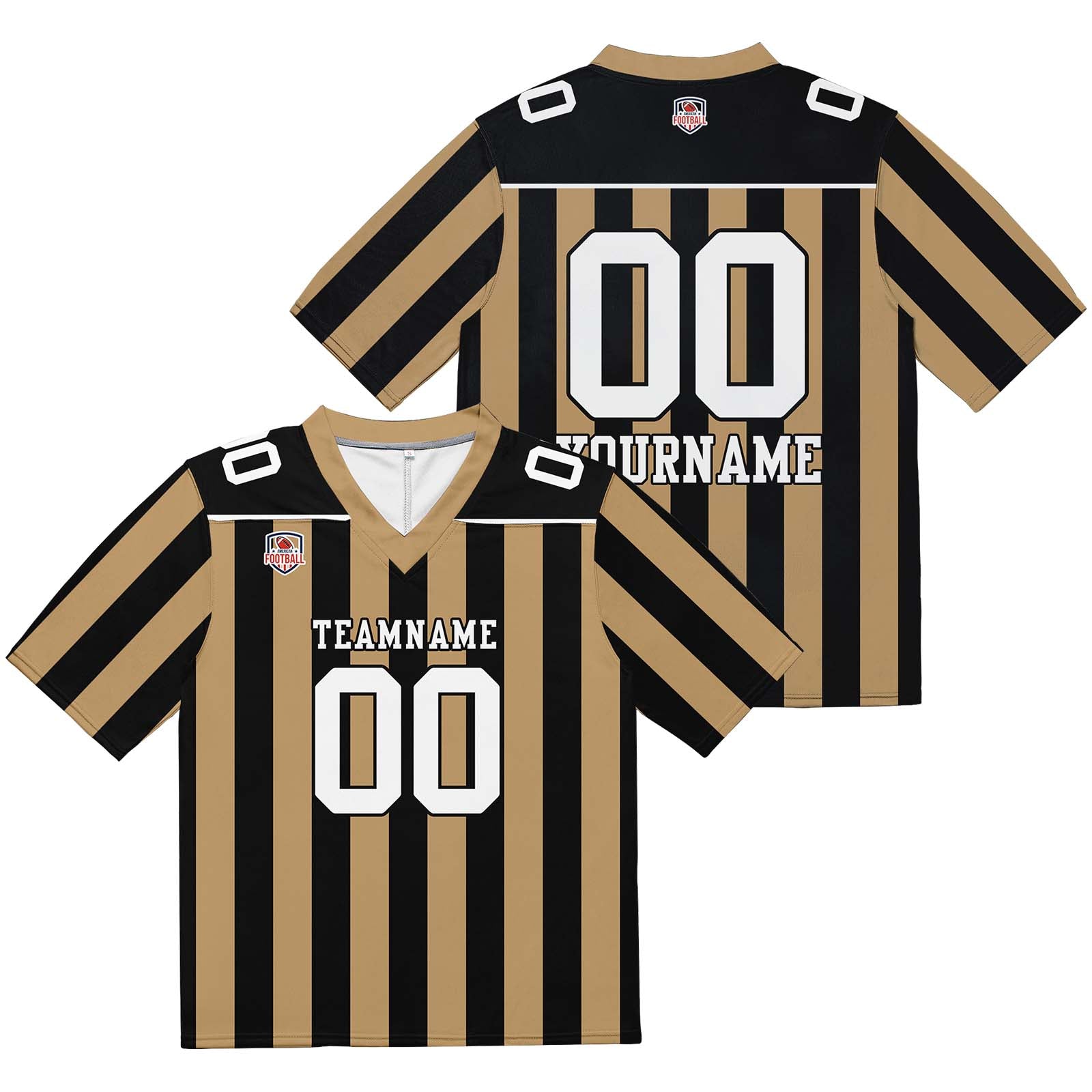 Custom Football Jersey Shirt Personalized Stitched Printed Team Name Number Gold & Black