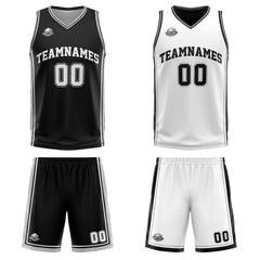 Custom Black White Grey Reversible Basketball Suit for Adults and Kids Personalized Jersey