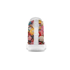 Floral Fusion: Unisex Mid-Top Canvas Shoes - Step into a Chrysanthemum Wonderland, a Vibrant Blend of Art and Fashion for Men and Women