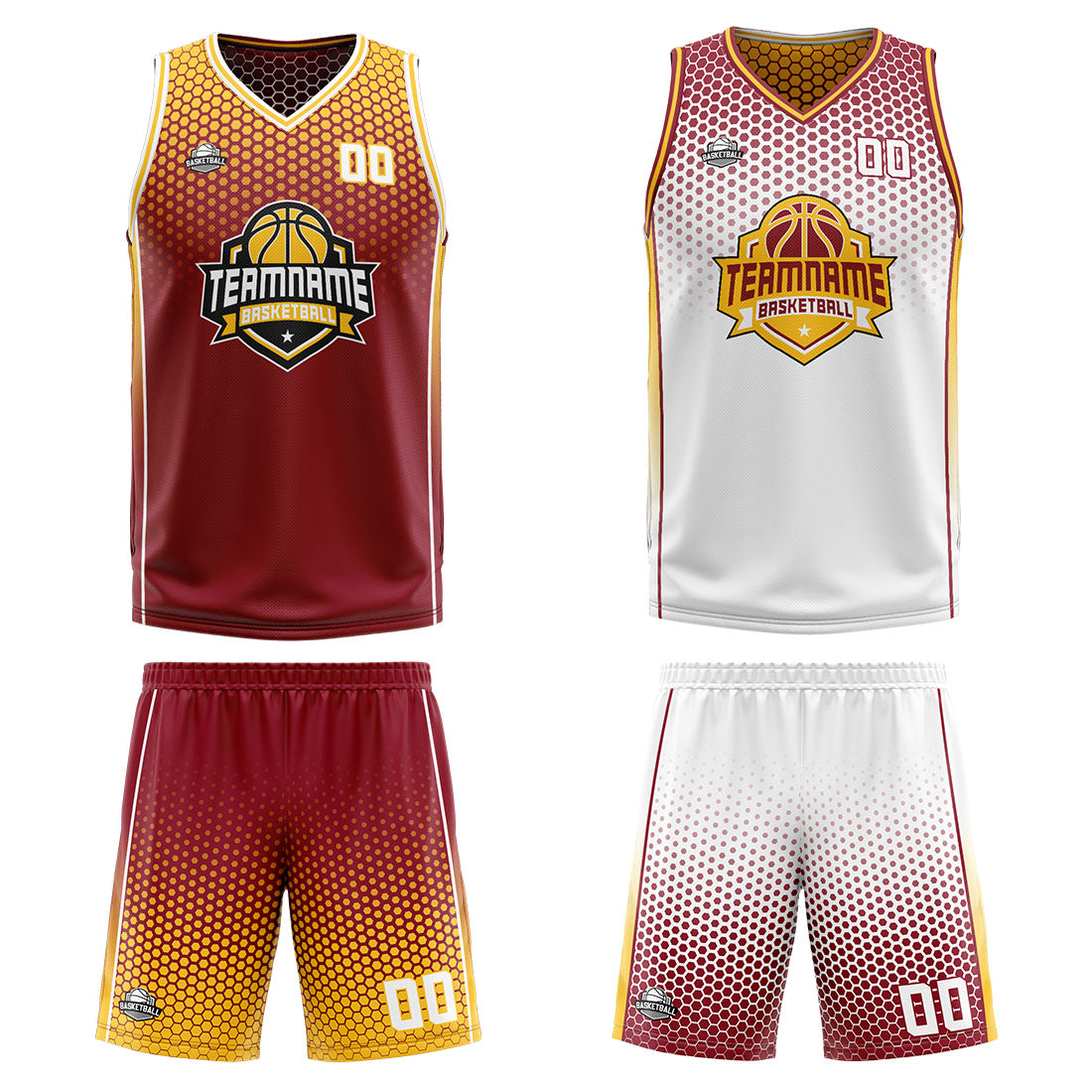 Custom Crimson Yellow Reversible Basketball Suit for Adults and Kids Personalized Jersey