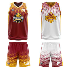 Custom Crimson Yellow Reversible Basketball Suit for Adults and Kids Personalized Jersey