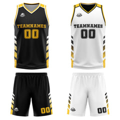 Custom Black White Yellow Reversible Basketball Suit for Adults and Kids Personalized Jersey
