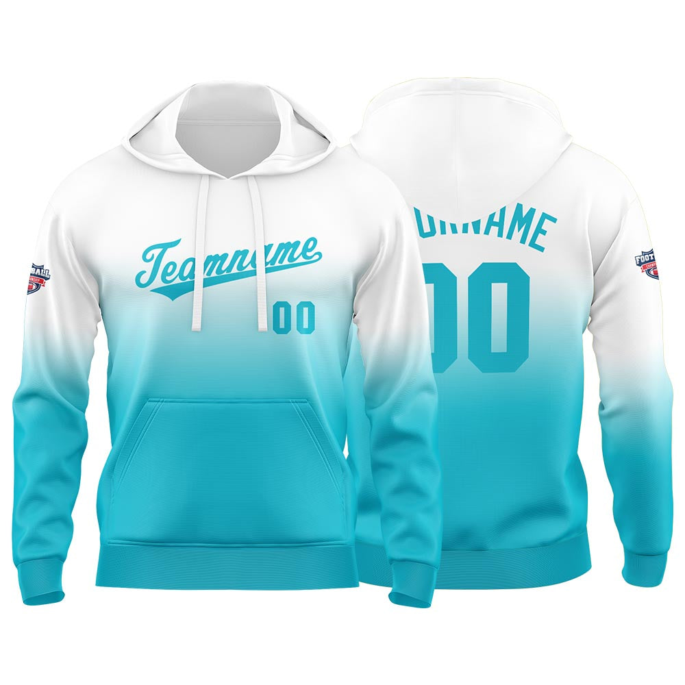 Custom Gradient Sweatshirt Hoodie For Man Woman Girl Boy Print Your Logo Name Number Blue White