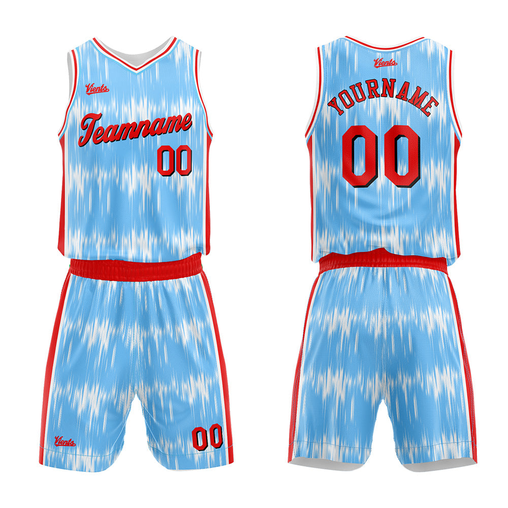 Custom Acoustic Wave Light Blue Basketball Jersey Uniform Suit Printed Your Logo Name Number