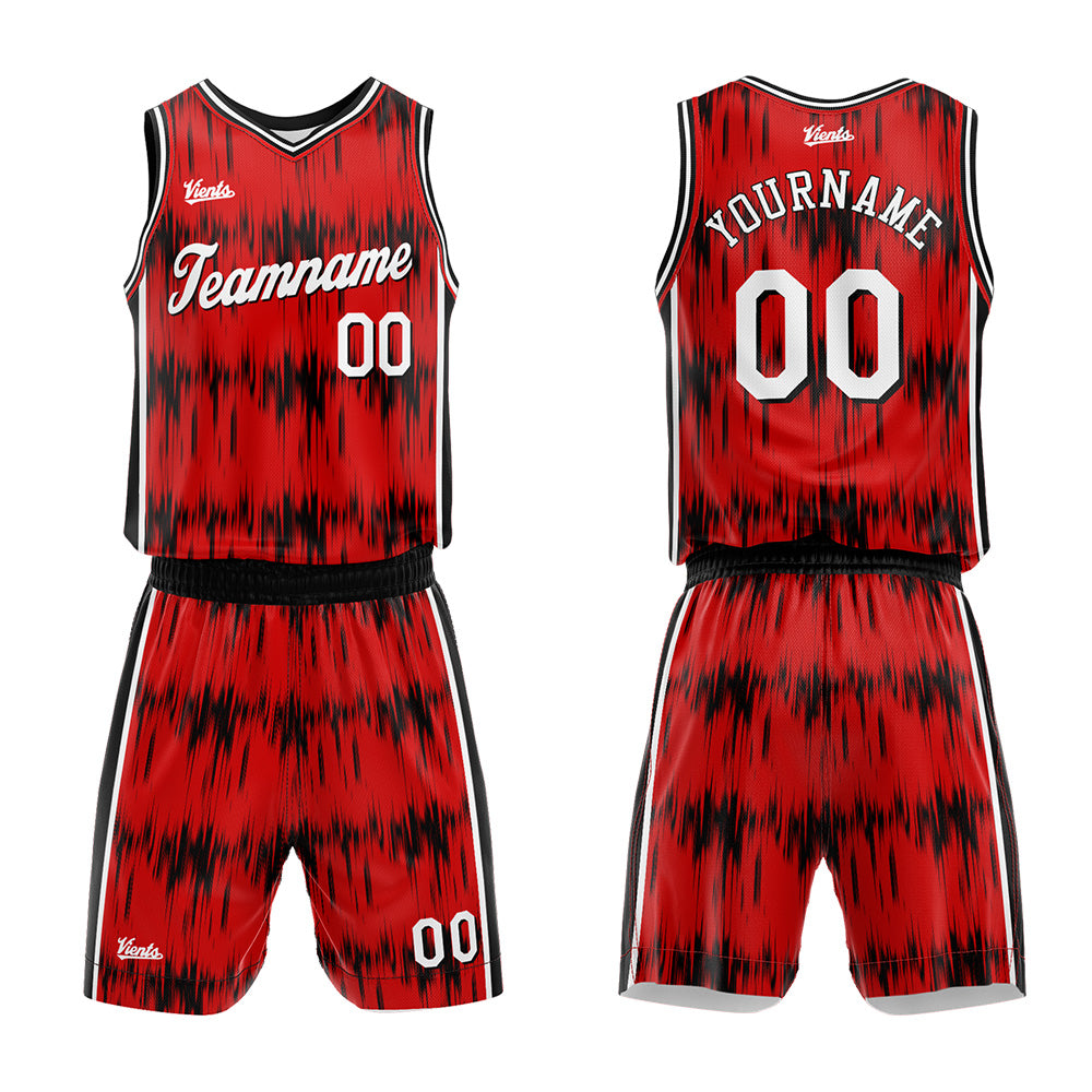 Custom Acoustic Wave Red Basketball Jersey Uniform Suit Printed Your Logo Name Number