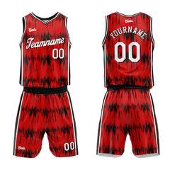 Custom Acoustic Wave Red Basketball Jersey Uniform Suit Printed Your Logo Name Number