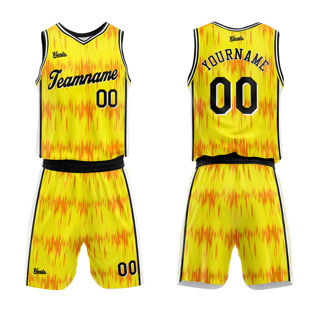 Custom Acoustic Wave Yellow Basketball Jersey Uniform Suit Printed Your Logo Name Number