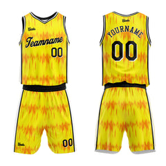 Custom Acoustic Wave Yellow Basketball Jersey Uniform Suit Printed Your Logo Name Number