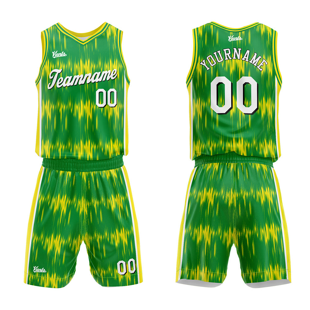 Custom Acoustic Wave Green Basketball Jersey Uniform Suit Printed Your Logo Name Number