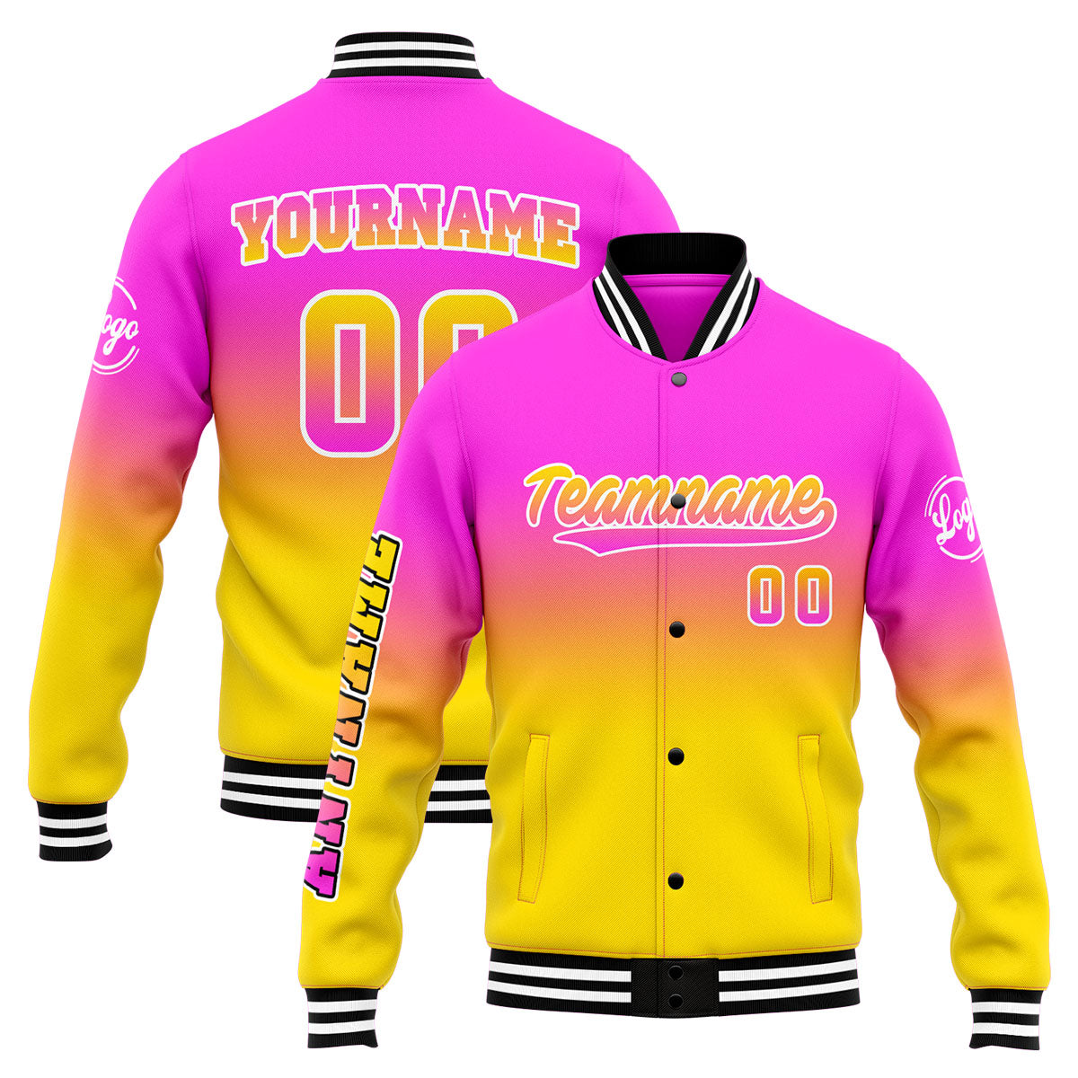 Custom Varsity Jacket Letterman jacket for Men, Women and Youth Pink&Yellow