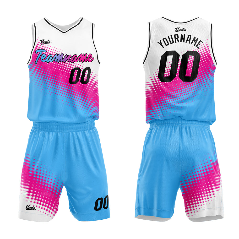 Custom White Hot Pink Light Blue Basketball Jersey Uniform Suit Printed Your Logo Name Number