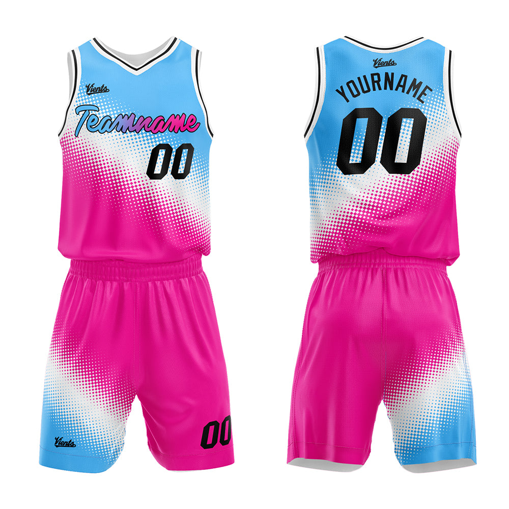 Custom Light Blue White Hot Pink Basketball Jersey Uniform Suit Printed Your Logo Name Number