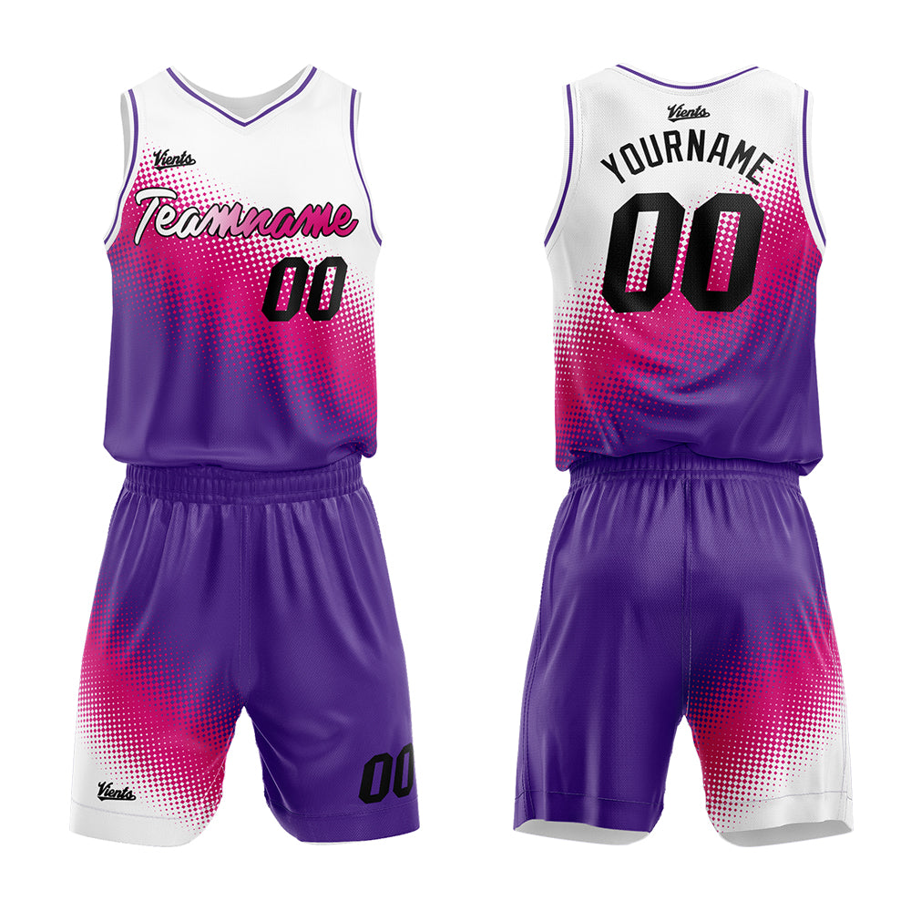 Custom White Hot Pink Purple Basketball Jersey Uniform Suit Printed Your Logo Name Number