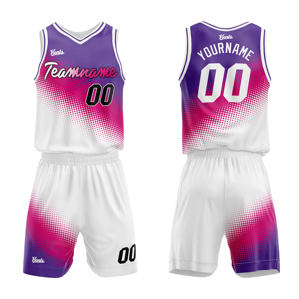 Custom Purple Hot Pink White Basketball Jersey Uniform Suit Printed Your Logo Name Number