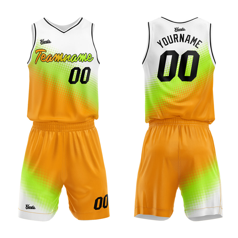 Custom White Green Orange Basketball Jersey Uniform Suit Printed Your Logo Name Number