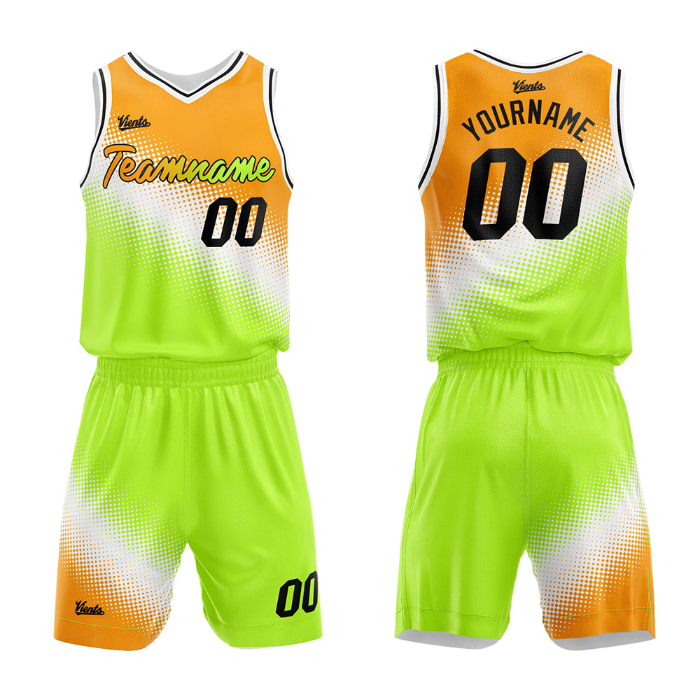 Custom Orange White Green Basketball Jersey Uniform Suit Printed Your Logo Name Number