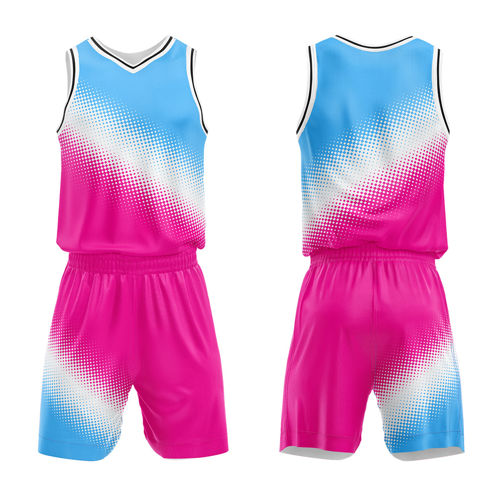 Custom Light Blue White Hot Pink Basketball Jersey Uniform Suit Printed Your Logo Name Number