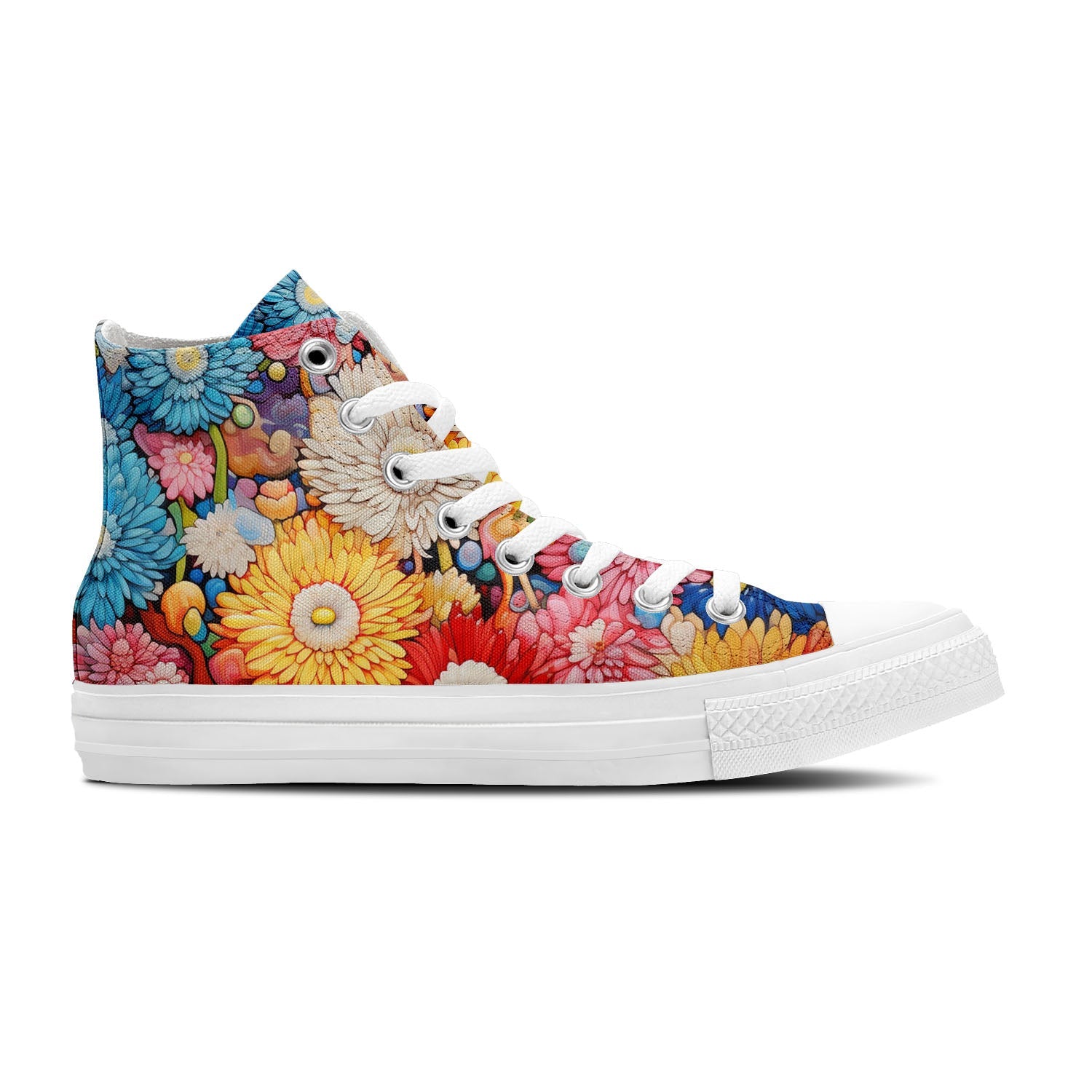 Floral Fusion: Unisex Mid-Top Canvas Shoes - Step into a Chrysanthemum Wonderland, a Vibrant Blend of Art and Fashion for Men and Women