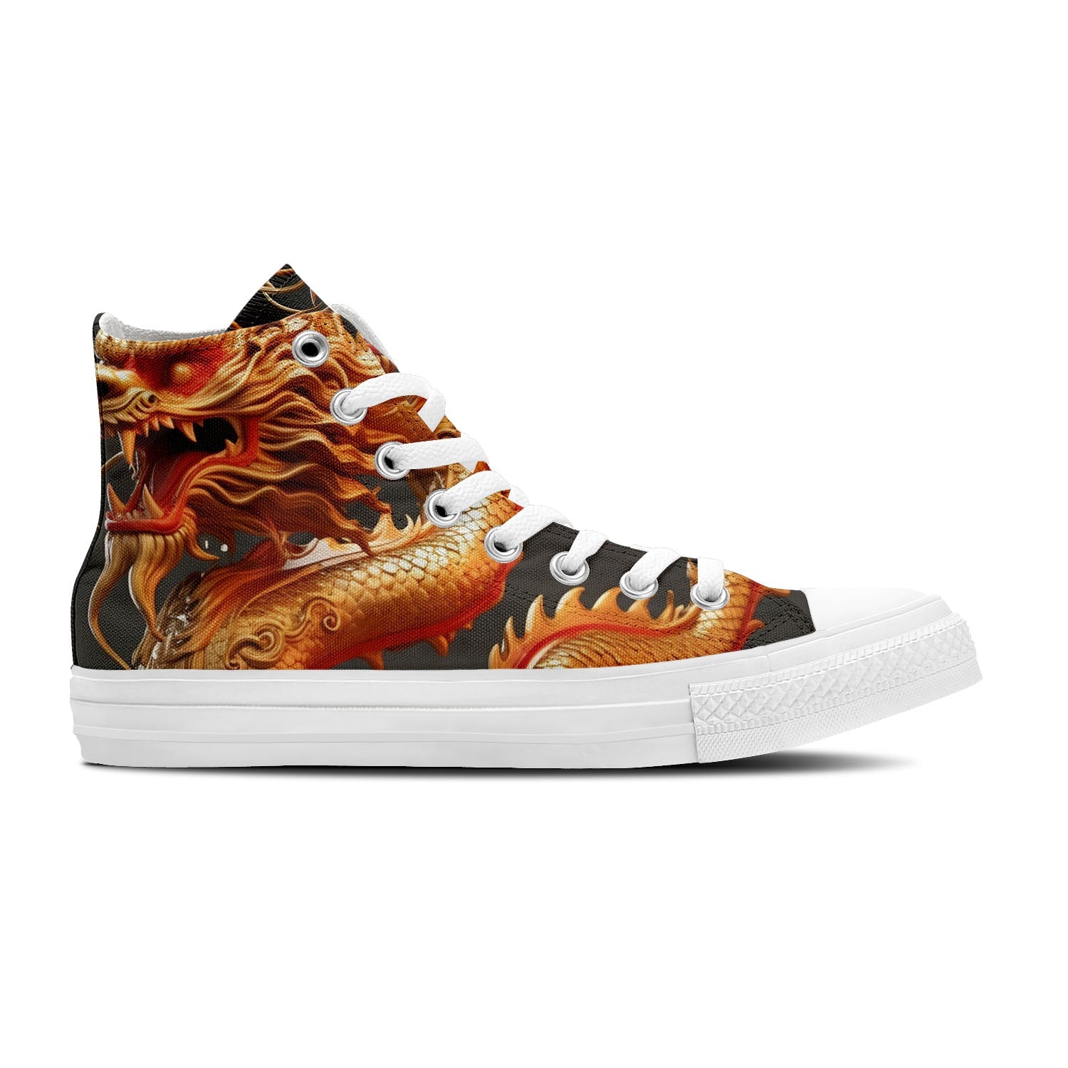 Elevate Your Style with Dragon-Inspired Mid-Top Canvas Shoes - Unisex Fashion Statement