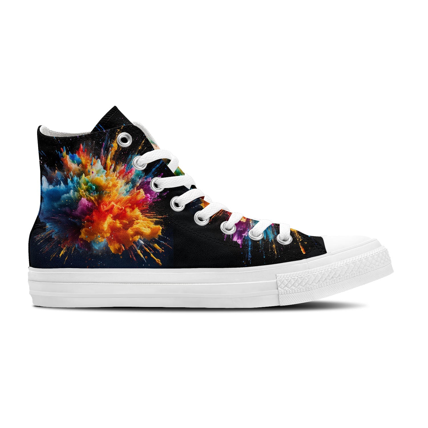 Fireworks Frenzy: Unisex Mid-Top Canvas Shoes - Step into a Burst of Color with Splash Paint Style Fireworks Prints for Men and Women