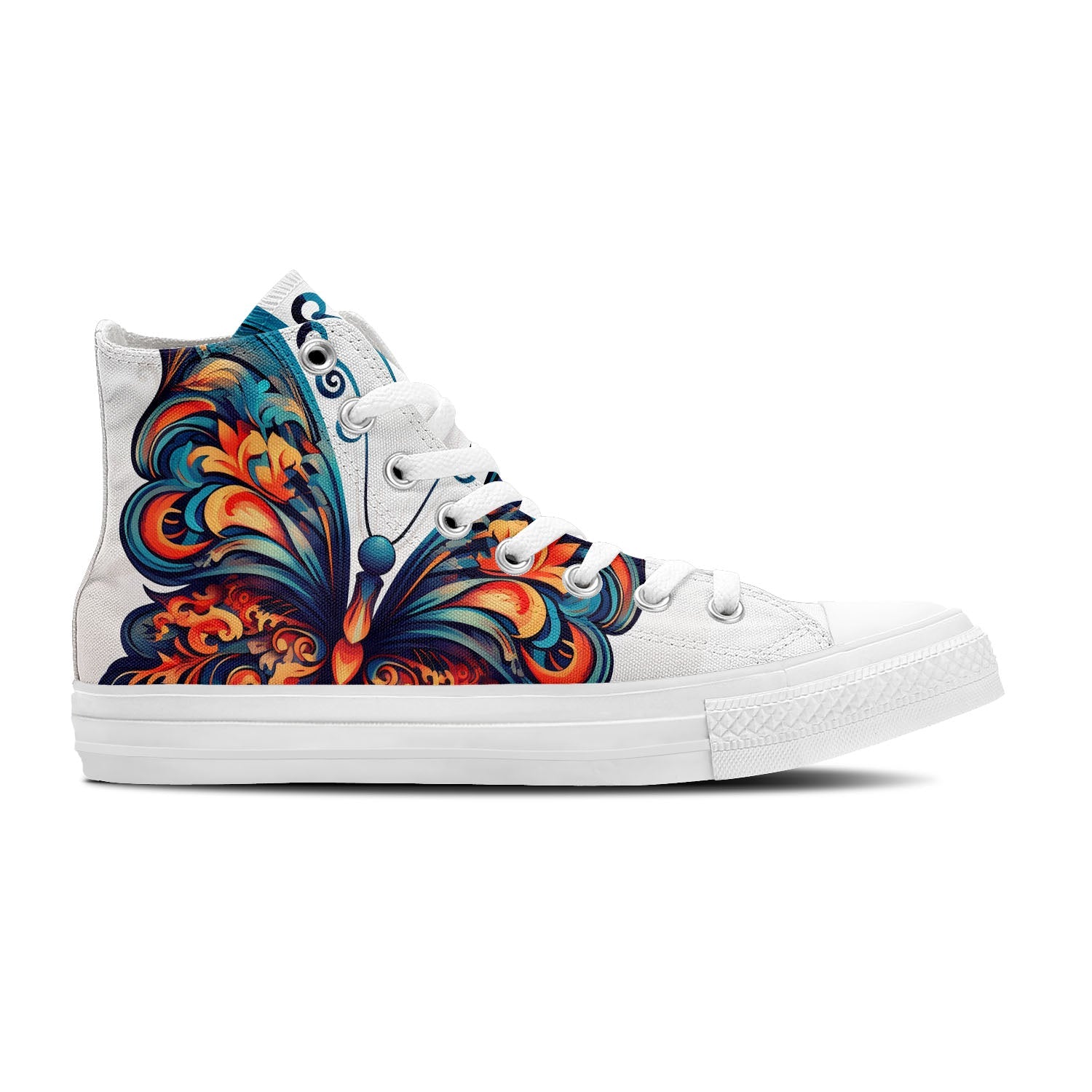 Graceful Soar: Mid-Top Canvas Shoes adorned with Butterfly Elegance for Men and Women – A Whimsical Step into Style and Comfort.