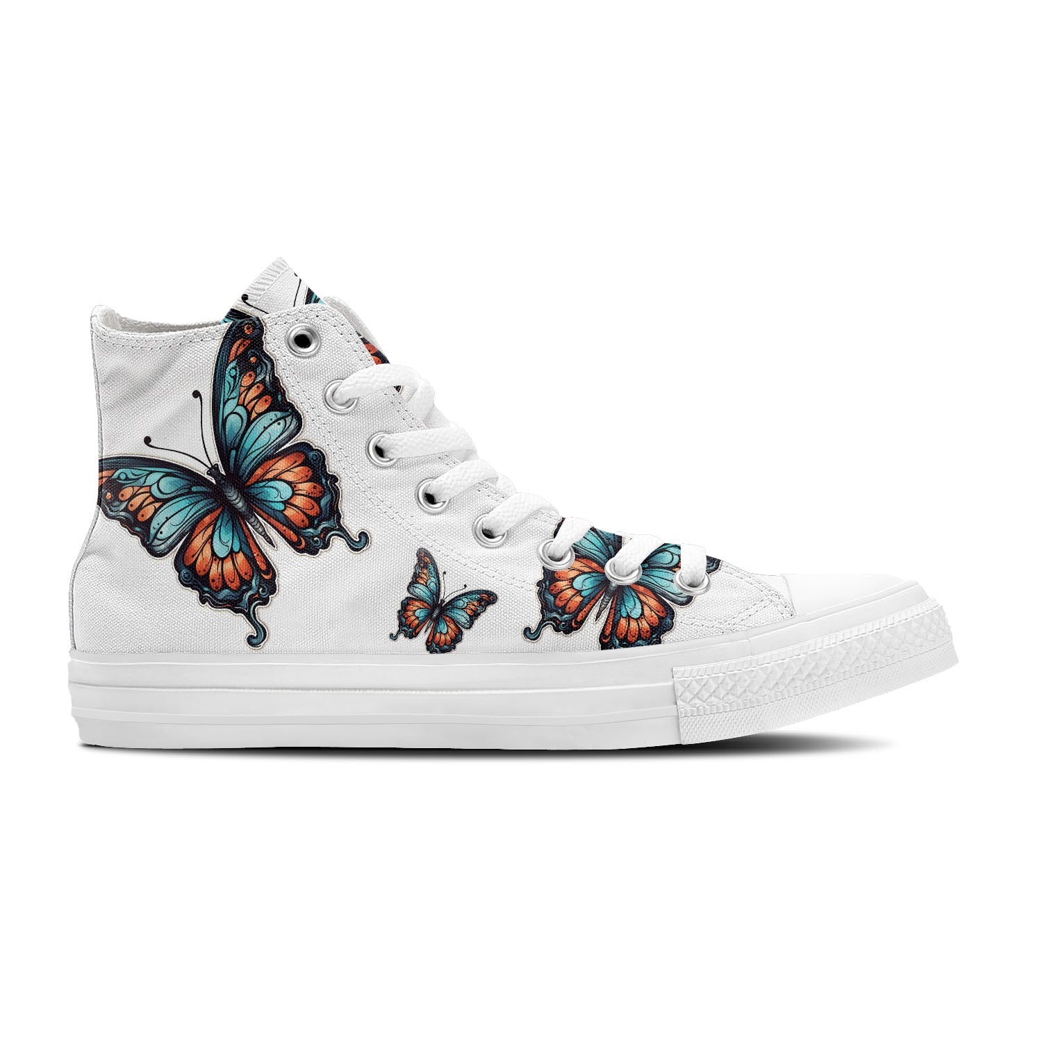 Graceful Soar: Mid-Top Canvas Shoes adorned with Butterfly Elegance for Men and Women – A Whimsical Step into Style and Comfort