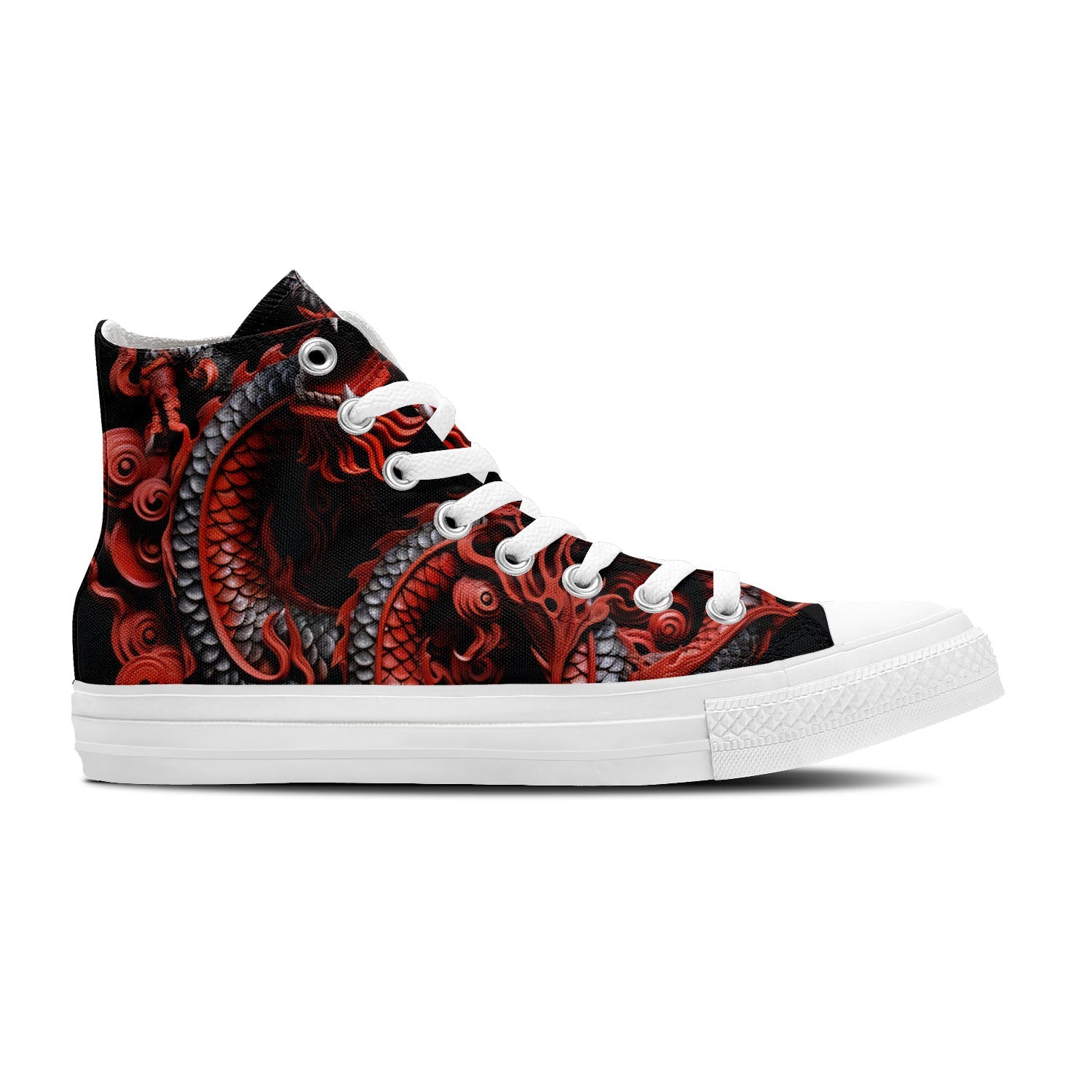 Elevate Your Style with Dragon-Inspired Mid-Top Canvas Shoes - Unisex Fashion Statement