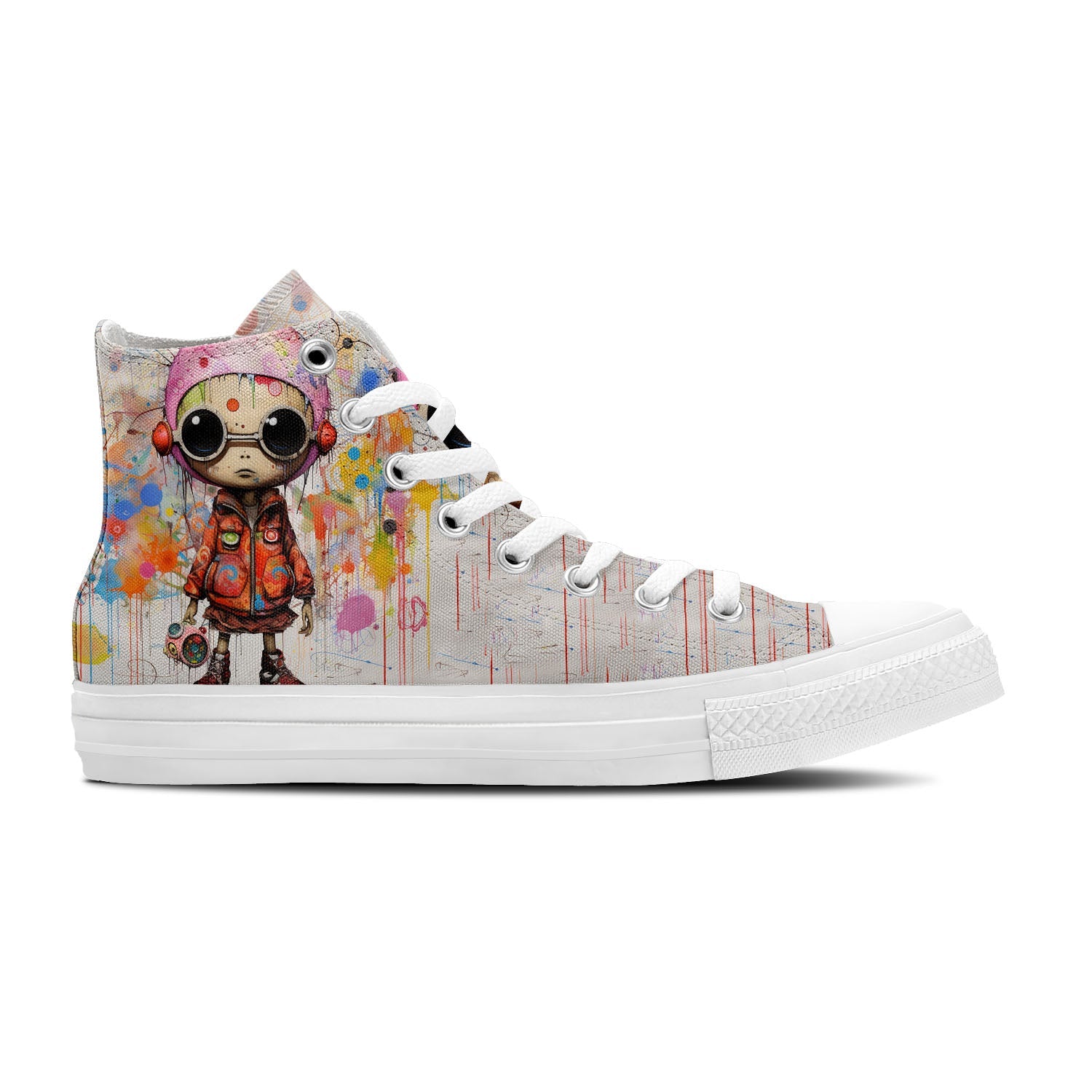 Dynamic Boy Sketch: Unisex Mid-Top Canvas Shoes - Step into a Sketch Style Adventure with Energetic Boy Prints for Men and Women