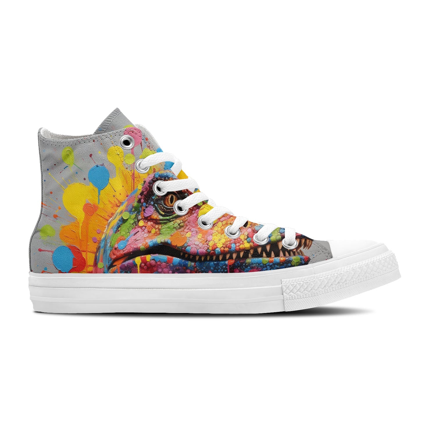Dotting Dinos: Elevate Your Style with Central-High Canvas Shoes - Unisex Fashion featuring Playful Dinosaur Prints in a Captivating Mix of Color and DOTS Whimsy