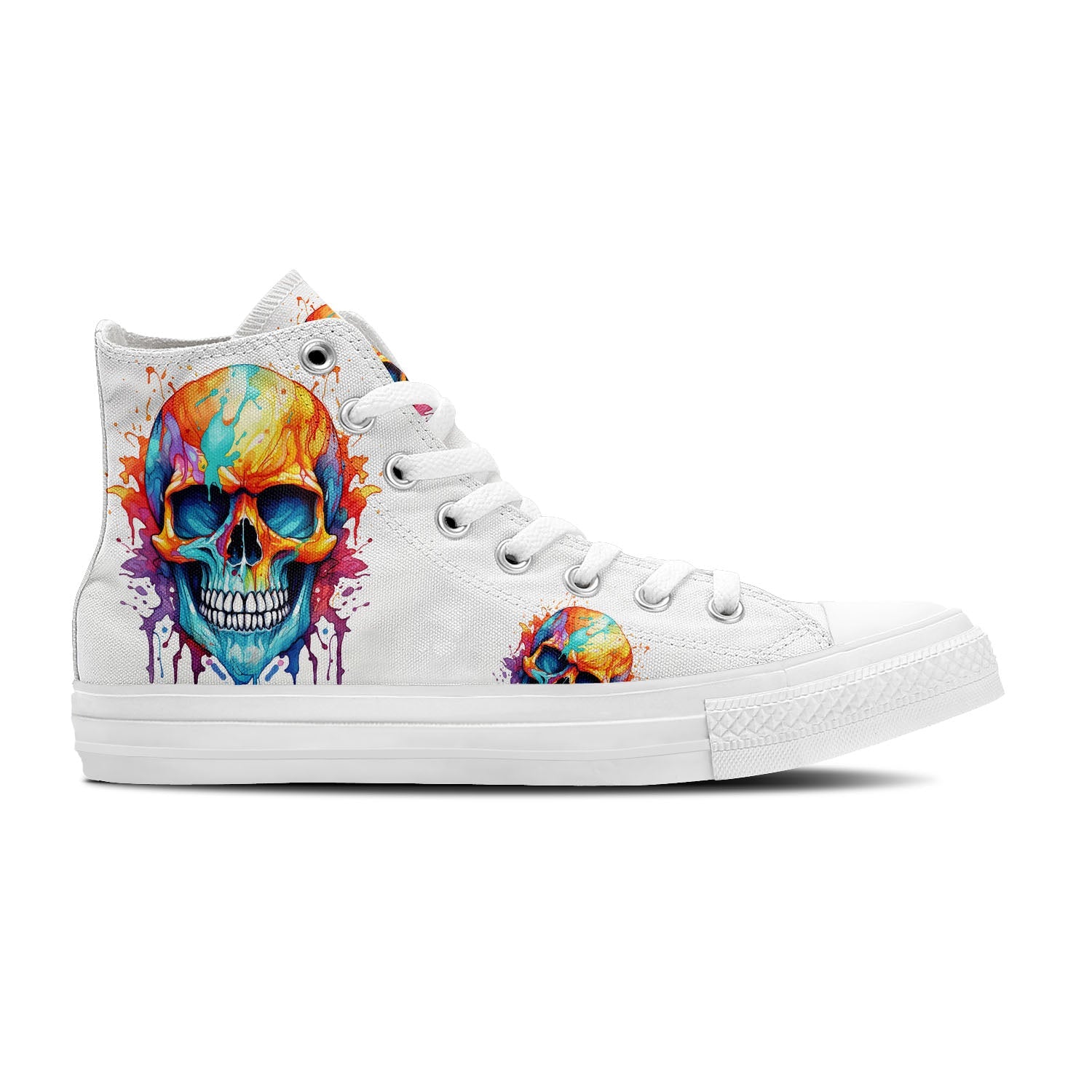 Gothic Palette: Men and Women's Mid-Top Canvas Shoes - Embrace Dark Elegance with Skull Pencil Art, a Fusion of Colors and Intricate Patterns