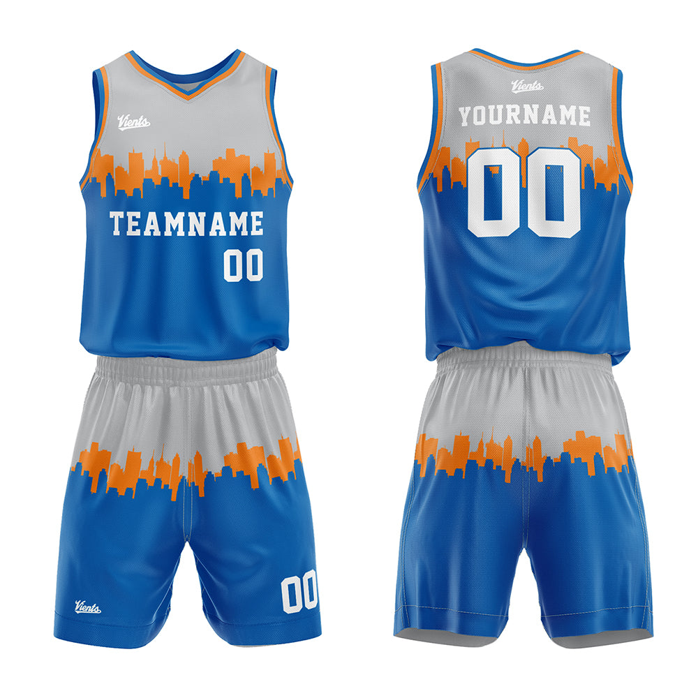 Custom Gray Blue Basketball Jersey Uniform Suit Printed Your Logo Name Number