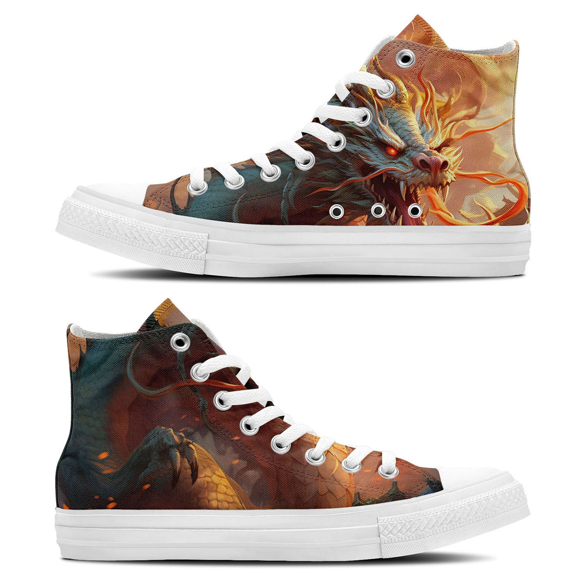 Elevate Your Style with Dragon-Inspired Mid-Top Canvas Shoes - Unisex Fashion Statement