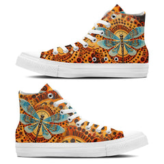 Ethereal Wings: Elevate Your Style with Men and Women's Mid-Top Canvas Shoes - Captivating Op Art Dragonfly Designs Taking Flight with Every Step