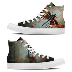 Fluid Expressions: Central-High Canvas Shoes featuring Dripping Art Dragonfly Illustrations – Unleash Your Style with Every Step