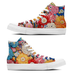 Floral Fusion: Unisex Mid-Top Canvas Shoes - Step into a Chrysanthemum Wonderland, a Vibrant Blend of Art and Fashion for Men and Women