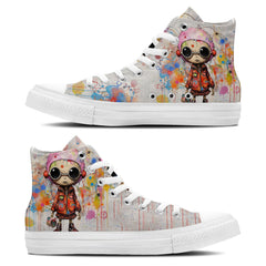 Dynamic Boy Sketch: Unisex Mid-Top Canvas Shoes - Step into a Sketch Style Adventure with Energetic Boy Prints for Men and Women